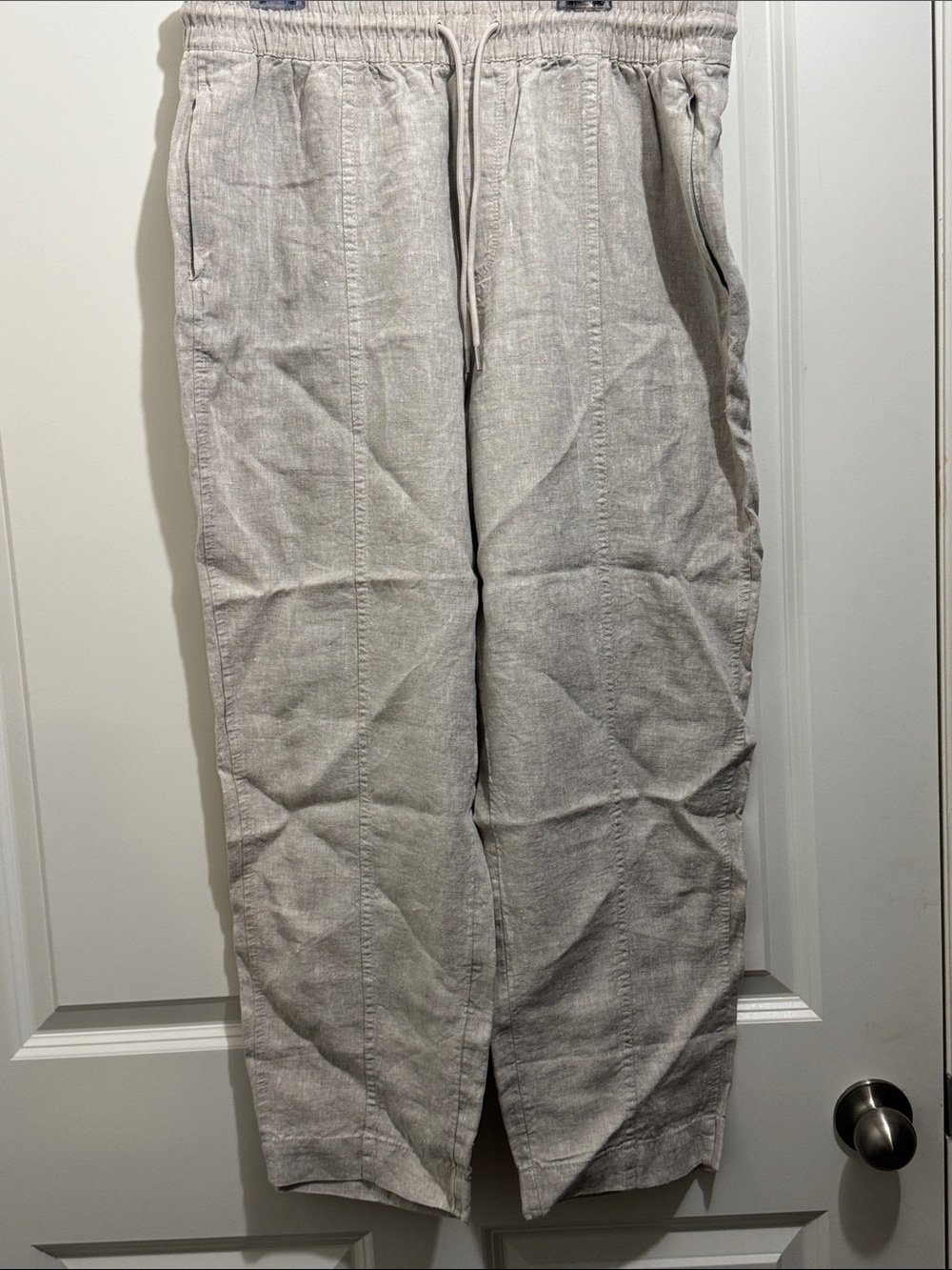 Athleta Light Beige Wide-Leg 100% Linen Pants